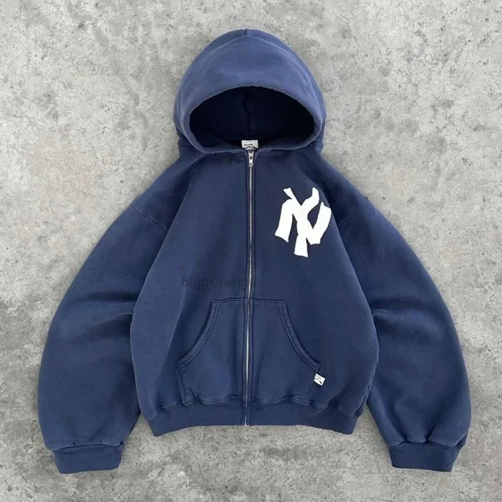 "NY" Boxy Zip-Up Hoodie
