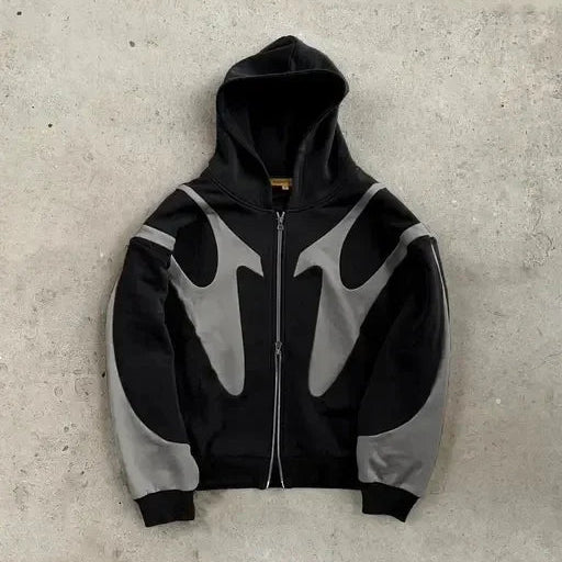 Cyber-Tribal Paneled Zip-Up Hoodie