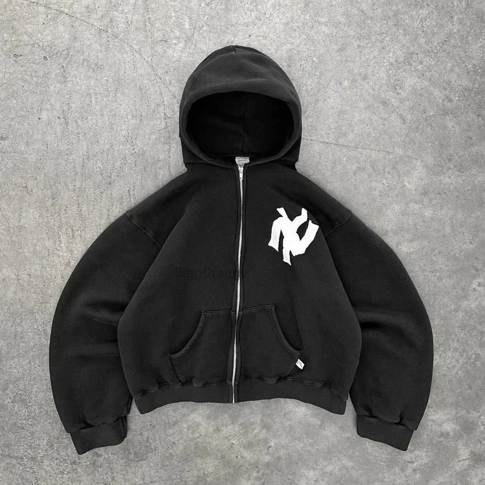 "NY" Boxy Zip-Up Hoodie