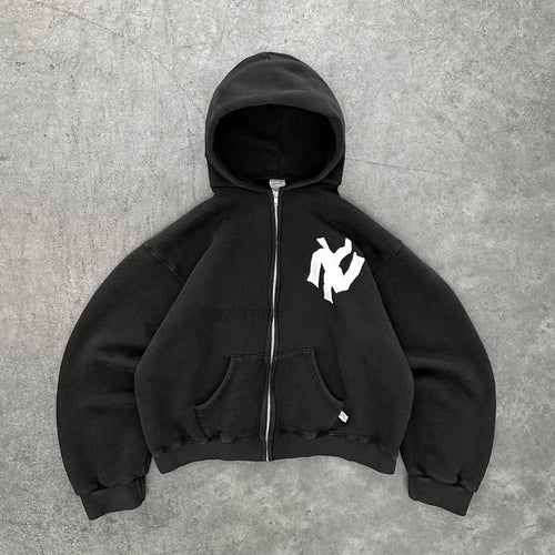 "NY" Boxy Zip-Up Hoodie